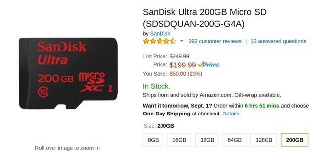 Fotografía - Gargantuesque de 200 Go Carte MicroSD [Alertes bonnes affaires] de SanDisk Drops autre 20 $, coûte maintenant 200 $ sur Amazon